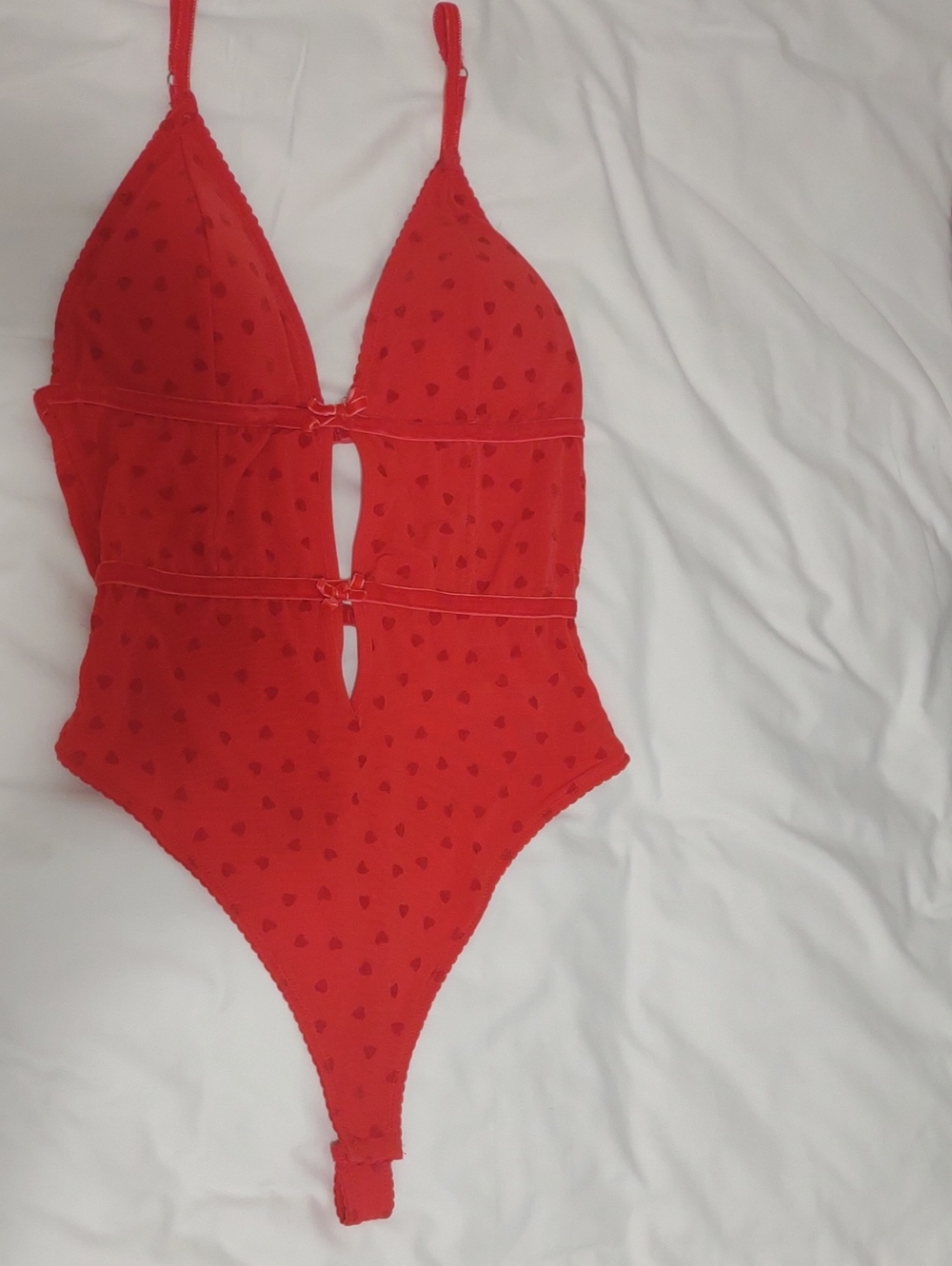 Forever 21 Red Sheer Heart-Detail Bodysuit